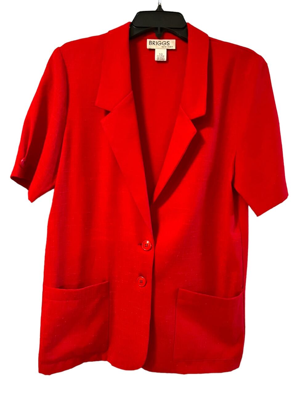 Vintage Briggs 90s Short Sleeve Red V Neck 2 Button Blazer Sz10